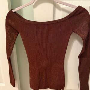 Karen Millen Off-Shoulder Sweater in Rich Brown